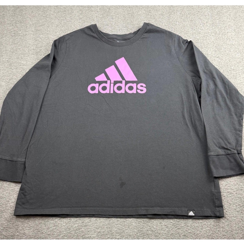 Adidas Women's Plus 2X Long Sleeve Graphic T-Shirt Black Pink